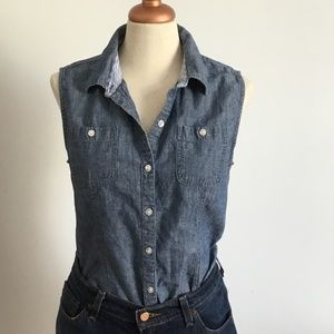 Karen Scott  Blue Denim Sleeveless Button Down Top